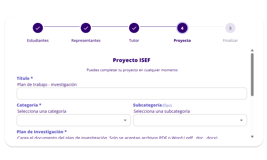 Paso 3: Carga tu plan de investigación